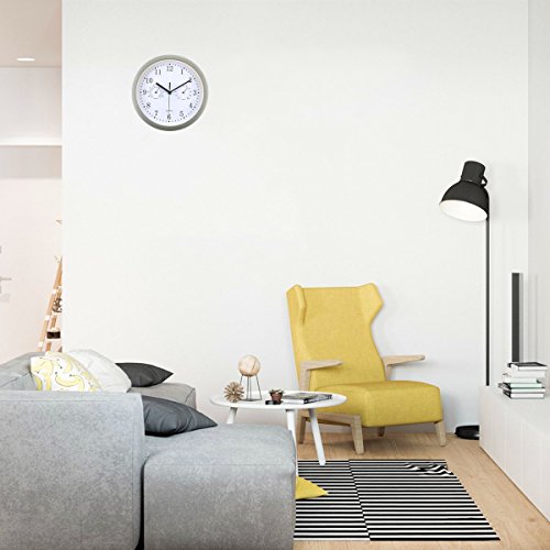 Foxtop 10 Zoll ohne Ticken Wanduhr mit Thermometer und Hygrometer, silber - 9