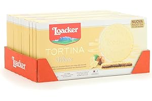 Loacker, Tortina Gran Pasticceria White, Cialde Wafer Ricoperte di Cioccolato Bianco e Ripiene di Crema alle Nocciole, Merenda e Snack, Formato Convenienza, 12 Confezioni di Biscotti Monoporzione