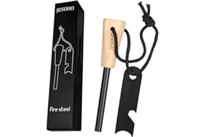 JESOHO Pierre a feu - Allume feu - Outils de Survie sur Le Terrain, Un Outil Essentiel pour Le Camping et la randonnée, 12,000 Gerbes D'étincelles, Silex de Survie Traditionnel