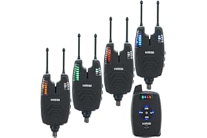 Hirisi Tackle Carp Fishing Wireless Alarm Set, 4 Alarms and 1 Receiver, Fully Functional Bite Alarm Fishing with Radio