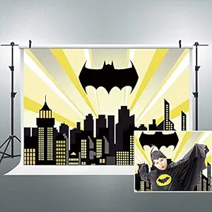 Riyidecor Superhero Cityscape Batman Backdrop Night Buildings Scene Photography Backgrounds 5x3 Feet Child Boy Party Celebration Decor Photo Shoot Studio Vinyl Cloth