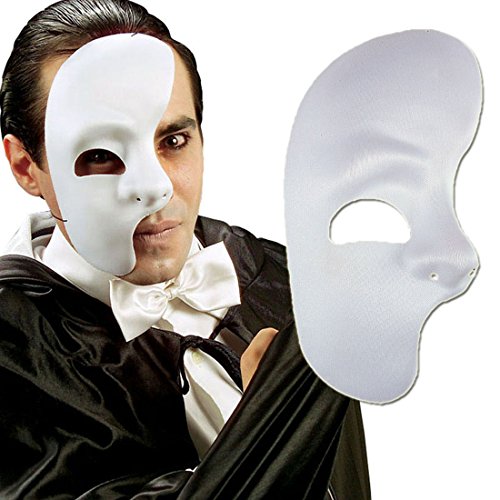 Weiße Phantommaske Halbes Gesicht Maske Kunststoff Phantom der Oper Faschingsmaske Opern Karnevalsmaske Plastik Halbmaske Maskenball Accessoire Mottoparty