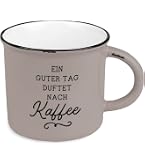 Vintage Keramik-Kaffeetasse „Bergglück“ – Mit Tiefgeprägtem Spruch, 400 Ml, Spülmaschinengeeignet, In Geschenkbox