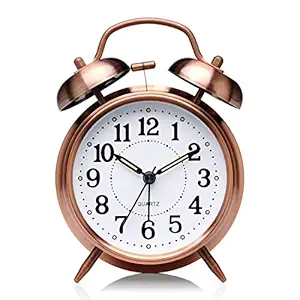Sarth Enterprise Twin Bell Copper Table Alarm Clock with Night LED Light for Student for Kids Bedroom