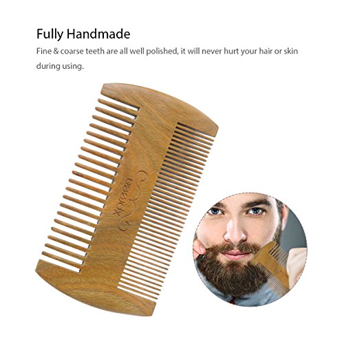 Bartbürste, Bart Kamm, Xpreen Kamm aus Sandelholz, Taschenkamm Zweiseitige Bürste mit Verschhiedenen Densitäten, Antistatisch Handgemachter Grüner Sandelholz-Kamm für Bart, Haar, Schnurrbart - 4