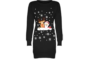 Fashion Star Women's Christmas Snowflakes Xmas Elf Santa Reindeer Printed Fleece Knitted Sweatshirt Jumper Mini Dress