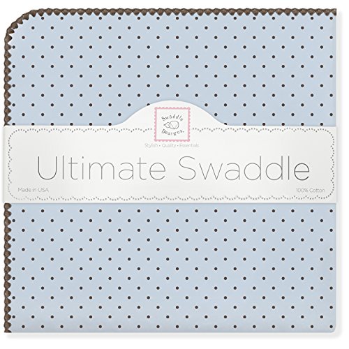SwaddleDesigns Ultimate Winter Swaddle, X-Large Receiving Blanket, Made in USA, Premium Cotton Flannel, Brown Polka Dots on Pastel Blue (Mom's Choice Award Winner)
