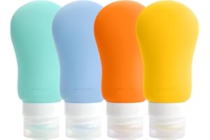 QTUIE Flaconi da Viaggio Bottiglie da Viaggio 100ml in Silicone 4 Pz Contenitori Ricaricabili Flaconcini Vuote Dispenser Porta Liquidi Recipienti Kit Viaggio per Liquidi Shampoo e Balsamo Lozione Aereo