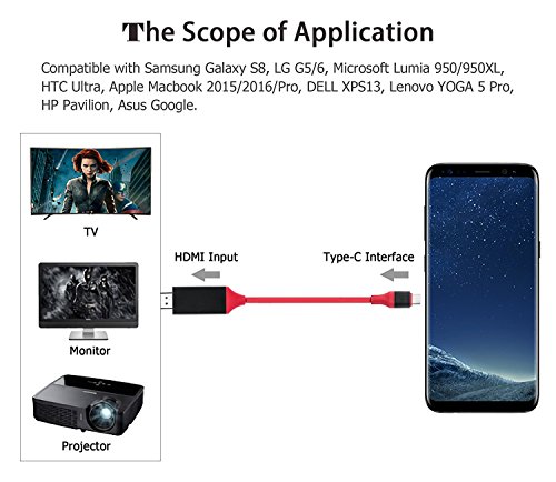 USB Type C auf HDMI Kabel Adapter, Cooliker 1.8m USB 3.1 Type C Stecker (Thunderbolt 3 kompatibel) zu 4K HDMI Stecker Kabel für 2016 MacBook Pro, Samsung Galaxy S8/S8 Plus, 2015/2016 MacBook, ChromeBook Pixel und Mehr - 5