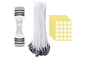 EHIOG 100 Pezzi stoppini Candela stoppino,Kit per Creare Candele,con 1 stoppini in Acciaio Inossidabile Supporto Fisso e 100 Adesivi stoppino a Punti su Due Lati per DIY Candela Fabricazione(15cm)
