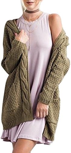 HENCY Women's Classic Open Front Long Sleeve Loose Knit Warm Cardigan Sweater with Pockets Green