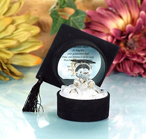 Glass Graduation Teddy Bear with Poem in Mortar Board Cap Box by Cellini