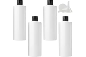 PQPAUTY 4 Pezzi 500ml flaconi vuoti da Bianco in plastica da viaggio bottiglia di lozione con Tappo Flip Top Nero, ricaricabili, per lozione e shampoo Cosmetica Bottiglie Flaconi