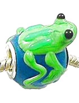 Charm Buddy grün blau handgefertigt Glas Frosch Charm für Armbänder Mädchen Damen Kinder Schmuck