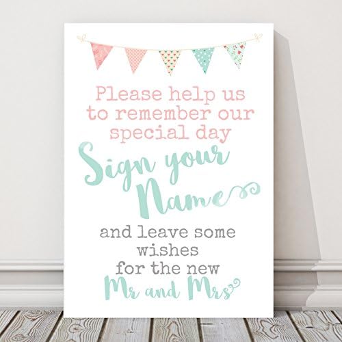 Purple Scrunch Pretty Bunting Wedding Guest Book Table Sign Wishes For The New Mr & Mrs (W)