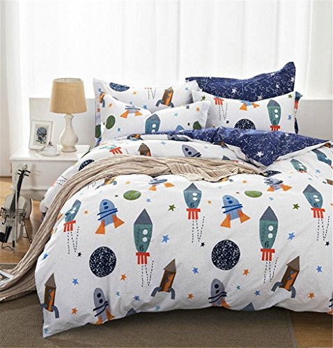 Unimall 4 Pezzi Completo Copripiumino 200*230cm in Puro Cotone con Lenzuola Piane e 2 Federe per Letto Una Piazza e Mezza