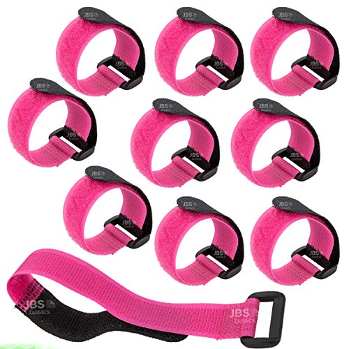 Preisvergleich Produktbild [ JBS basics ] wiederverschließbare Klettkabelbinder [ 10 Stück incl. Schnalle ] Klettbinder Klettband Kabelbinder [ 200 mm 20 cm ] schwarz gelb grün pink lila blau bunt Akku Band Klettverschluss (Pink)
