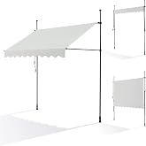 Manual Retractable Canopy Awning with Crank, Patio Awning No Drilling, Adjustable Sun Protection for Balcony, Patio, Garden (