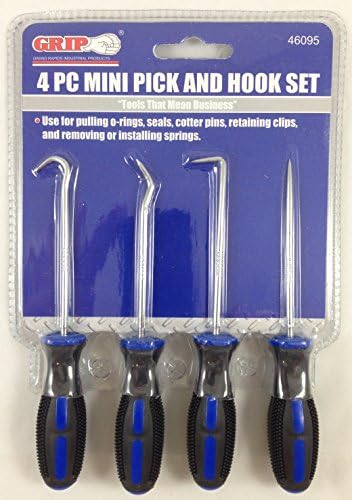 Grip 46095 4-Piece Mini Pick and Hook Set, Rubber Grip Handles, Heat Treated Chrome Plated Vanadium Steel Shafts by Grand Rapids Industrial