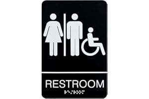 DRILBUR Toilet sign for door with UK Standard Braille Cell，Modern Restrooms Business Sign for All Gender Toilet with 3M Tape,Self-adhesive Male, Female Accessible Toilet signs 9”X6”