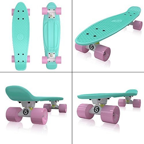 Skatro - Mini Cruiser Skateboard. 22x6inch Retro Style Plastic board Comes Complete. Model: Mint Bliss