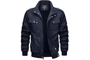 MAGCOMSEN Chaqueta de entretiempo para hombre Cargo para exterior, cortavientos, chaqueta de primavera militar, chaqueta de aviador de algodón, cuello alto, chaqueta de trabajo con múltiples bolsillos