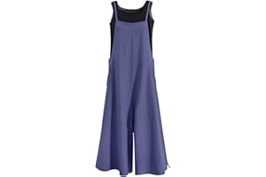 YESNO Women's Ladies Dungarees Summer Casual Wide Leg Overalls Cotton Baggy Jumpsuits with Pockets PZZTYP2 UK