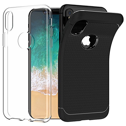  2-Pack  Funda iPhone X  Carcasa iPhone X SPARIN TPU Negra y Transparente  Flexibilidad   Contra Ara  azos   Anti-Golpe   Ajuste Perfecto  Carcasa  Funda de Silicona  Espalda Protecci  n Carcasa funda para iPhone X