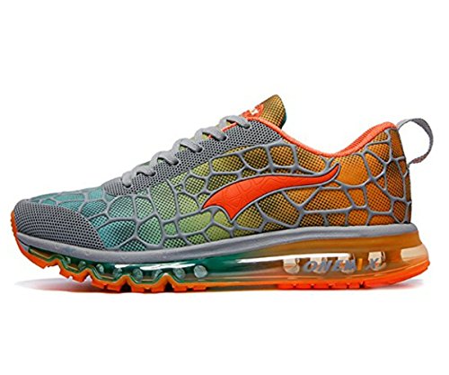 FR Vente Onemix Air Baskets Chaussures Jogging Course Gym Fitness Sport Lacet Sneakers Style Running Multicolore Respirante Homme Gris / Orange Taille 47 EU
