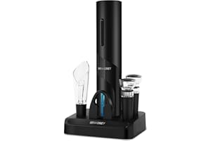 WIWONEY Kit apribottiglie elettrico con cavatappi per vino alimentato a batteria a secco, taglierino, aeratore per vino versatore e 2 tappi di vino sottovuoto