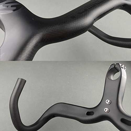 TOSEEK Full Carbon-AERO Integrierte Lenker mit Stielen Für Racing Rennrad Matte Schwarz (Glänzend Logo) - 5