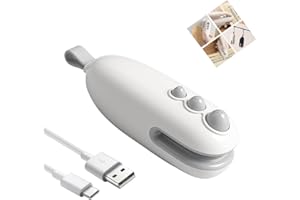 VOAKZEF Mini Bag Sealer,2 in 1 Heat Sealer with Cutter,Rechargeable Bag Sealer,Portable Bag Sealer Heat Seal,for Keep Plastic Bags Food Fresh and Snacks Crispy (White)