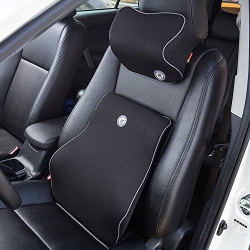 FMS Auto Nackenkissen Kopfkissen, Memory-Schaum Autokissen und zervikales Kissen mit entfernbarer Abdeckung für Autositz (Schwarz) - 2