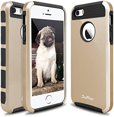 iPhone 5S Case, iPhone SE Case, Hinpia [Seaplays] Hybrid Dual Layer Shockproof iPhone 5 Case Heavy Duty Hard PC + Soft TPU Cover for Apple iPhone 5S / iPhone SE (Gold/Black)