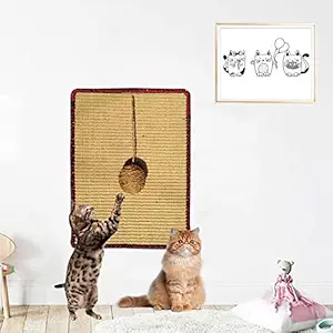 Mats Avenue Sisal Made Multi Use Cat Scratcher /Cat Scratch Post Attachable with Double Side Gum Tape Golden Color 30x40 cm with Interactive Hand Crafted Ball