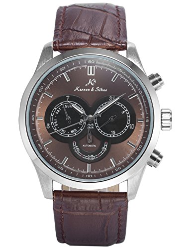 KS Herren Armbanduhr Analog Mechanische Uhr Tag/Datum/24 Stunden Anzeige Leder Band Automatikuhr KS266 KS Herren Armbanduhr Analog Mechanische Uhr Tag/Datum/24 Stunden Anzeige Leder Band Automatikuhr KS266