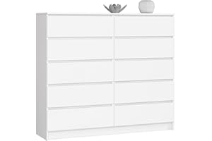 AKORD Cassettiera K 140 cm 10 Cassetti | Moderna Mobiletto per Soggiorno Sala da Pranzo Camera da Letto | Armadio Cameretta | 138 x 121 x 40 cm | Peso 75kg | Bianco