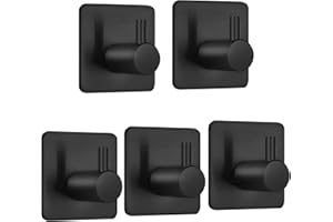 Auxmir Haczyki na Ręczniki, 5 Sztuk, Samoprzylepne, ze Stali Nierdzewnej, Bez Wiercenia, Nierdzewne, Idealne do Łazienki, Toalety, Kuchni, Biura, Kolor Czarny