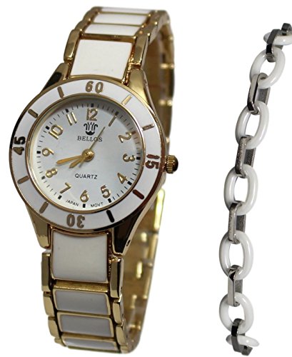 Set: Damen Armbanduhr, vergoldet / Weiß + Armband, Keramik, Collection Dolce Vita Set: Damen Armbanduhr, vergoldet / Weiß + Armband, Keramik, Collection Dolce Vita