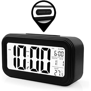 display battery digital operated temperature clock alarm snooze extra smart date light amazon