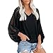 Produktbild Nyuiuo Damenoberteile Einfarbig Laternenärmel Loses T-Shirt Loses Hemd Elegant Sexy V-Ausschnitt Ballonärmel Puffärmel Netzperspektive Lässiges Oberteil Faltenhemd Party Beach Langarmhemd