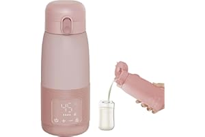 TECHVIZRS Tragbarer Flaschenwärmer, 500ml Flaschenwärmer Baby Unterwegs Präzise Temperaturkontrolle 37 Bis 55 Grad Einstellbar für Reisen Nachtfütterung (Rosa)