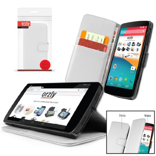 Orzly   - LG NEXUS 5 Funda con Auto Standby   Sensores Autom  ticos del Sue  o   Vigilia   Estilo de BLANCO - Caja con Soporte integrado  Alias  Orzly   - Multi-Function Wallet Stand Case para GOOGLE NEXUS 5 SmartPhone   Tel  fono M  vil - 2013 modelo   ESTUCHE INCLUYE  Tapa Magn  tica   Cartera   Billetera integrado