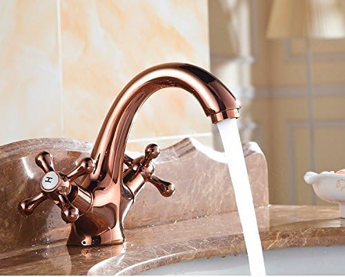 Tourmeler Rose Gold Bathroom Sink Mixer Faucet Deck Mounted Double Handle Single Hole Vintage Hot And Cold Water Face Mixer Tap,Brass,Rose Gold