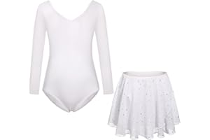 FONLAM Dziewczęca sukienka baletowa, trykot, trykot, cekiny, spódnica baletowa, dwuczęściowe stroje, odzież do tańca, dla dzieci