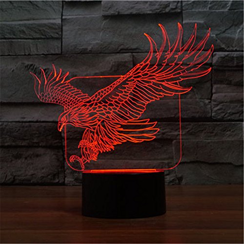 Adler 3D Optische Illusions-Lampen, FZAI Tolle 7 Farbwechsel Acryl berühren Tabelle Schreibtisch-Nachtlicht mit 150 cm USB-Kabel für Kinder Schlafzimmer Geburtstagsgeschenke - 3