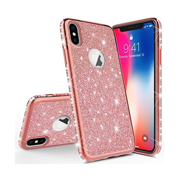 Homikon Silikon Hülle Kompatibel mit iPhone X/XS Überzug TPU Bling Glitzer Strass Diamant Schutzhülle Ultra Dünn Kratzfest Soft Flex Silikon Handyhülle Tasche Case