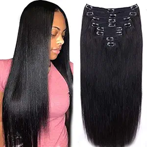 LUSH LOCKS Human Hair Clip in Hair Extensions for Black Women 100% Unprocessed Full Head Brazilian Virgin Hair Natural 14 inch (Natural Black) New-TB-EXT-04-14