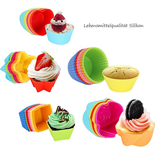 KYG 60er wiederverwendbare Muffinformen Backförmchen Cupcake Backformen aus hochwertigem Silikon 5 Formen mit 6 Farben - 3