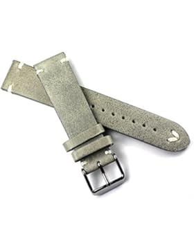 LEDERBAND Weiße Naht 20mm BAND Retro Look quality STRAP Marine grau BS Uhrband